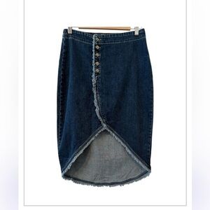 WASH LAB DENIM Button-Front Faux Wrap Y2K Cottagecore Skirt Shady Blue Size 27